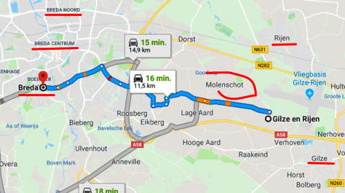 kaart Molenschot tussen Breda en Gilze Rijen